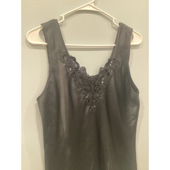 Vtg Womens Camisole Small Cami Tank Top Black Beaded Lace Sequin Y2K Whimsigoth - Picture 5 of 9